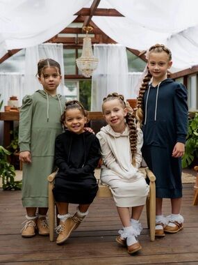 Kids Hoodie Dress - Cream and Navy available Size 14 Nuggles